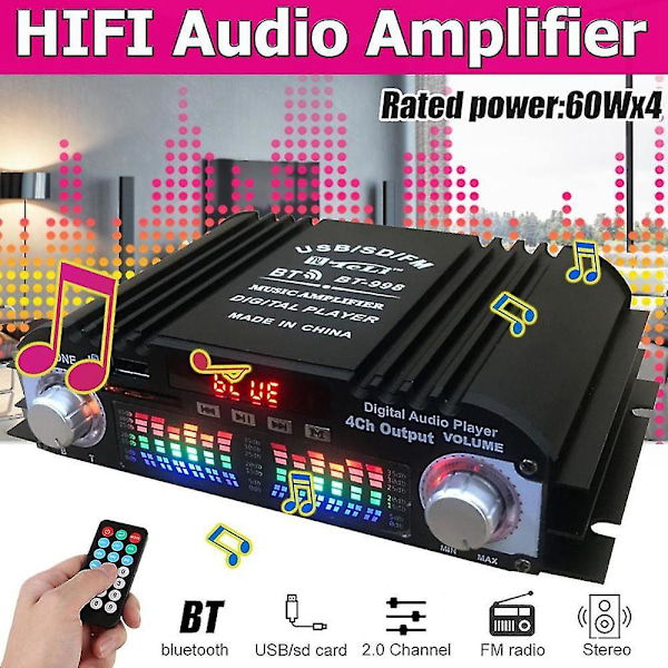 Bt-998 Hifi Digital Audioforsterker LCD-skjerm Classd Power Ampl