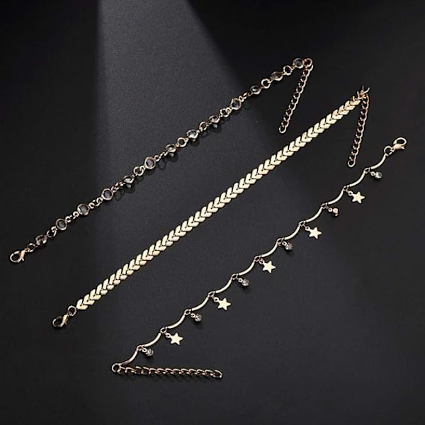 1 stk (Guld) Boho Ankelkæde Guld Krystal Blad Justerbar Tassels