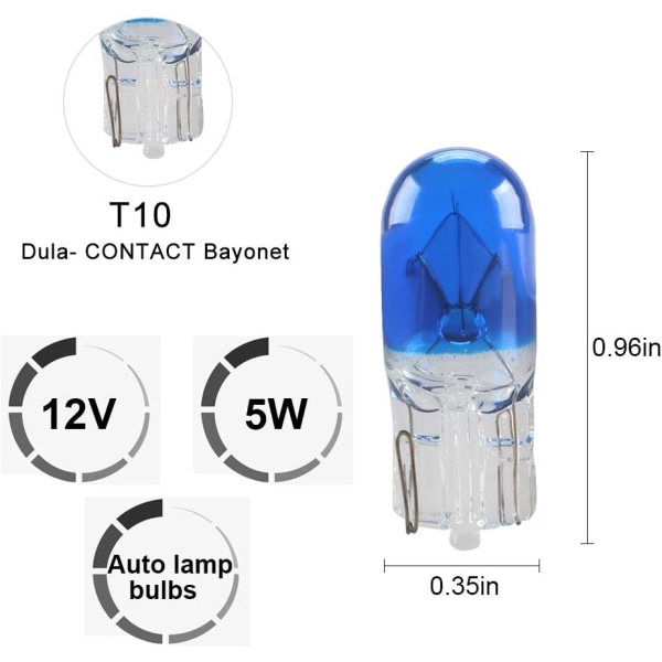 Ljusblå - Miniatyr T10 W5W standard halogenlampa 194168501