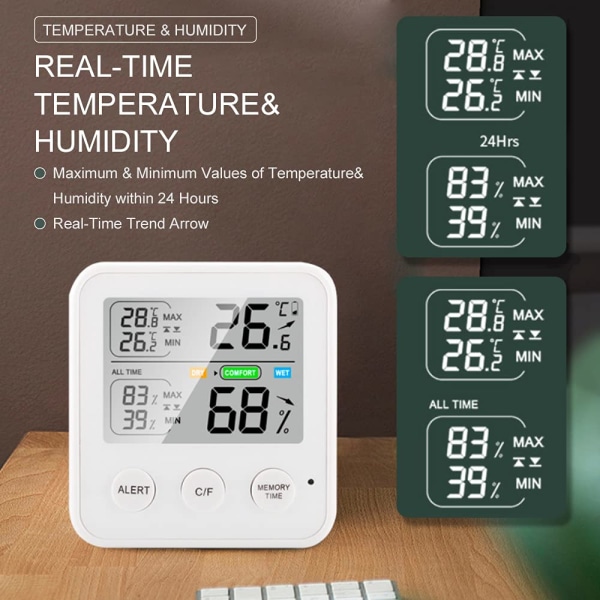 1 Styck Vit Digital Termometer, Inomhus Termometer, Hög