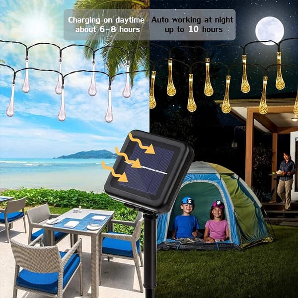Solcelled Lys, ZVO 30 LED 6.3M Solcelled Vanddråbe Lys til