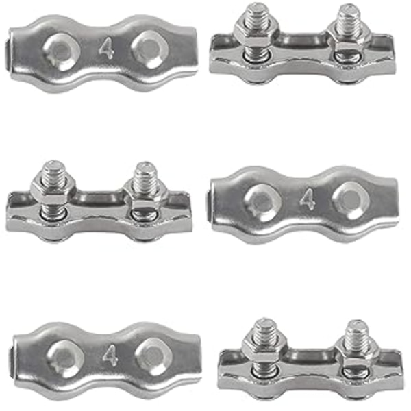 6 stk M4 Duplex Klemme 304 Rustfritt Stål Tyngre Tau