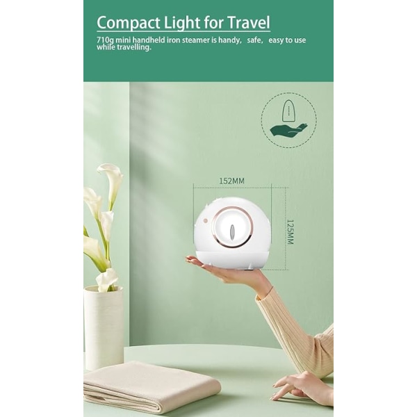 Mini portabelt ångstrykjärn (vit) för kläder, handhållna resor