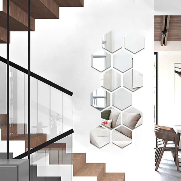 Set med 15 Hexagon Akryl Guld Vägg Speglar (9cm/Silver) - Vägg D