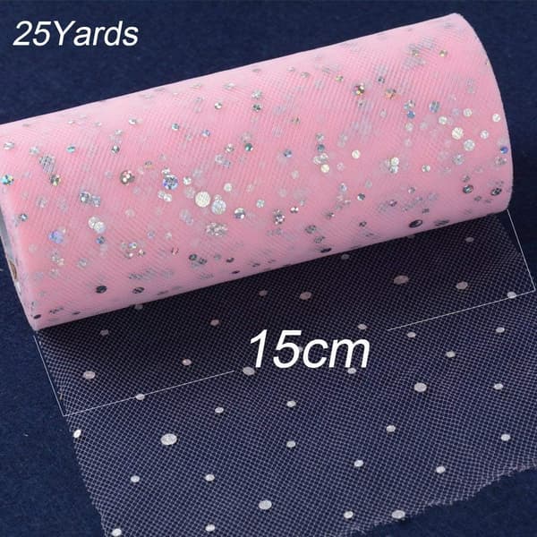 25 yards (22,5 meter) * 15 cm rull med glitrende tyllmønster