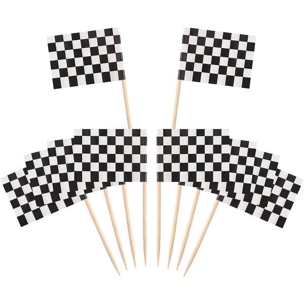 100-pack rutiga racingflagg-tandpetare Cupcake-plockar Tandpetare Flaggmiddagsflaggor Race Car Cake Toppers Dekorationer Festtillbehör