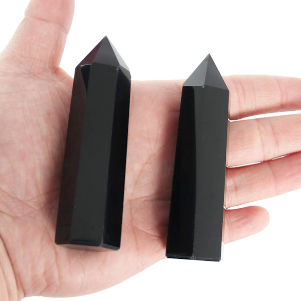 Obsidian Kvartsstavar - 2 st 8-9cm Obsidian Kvartsstavar