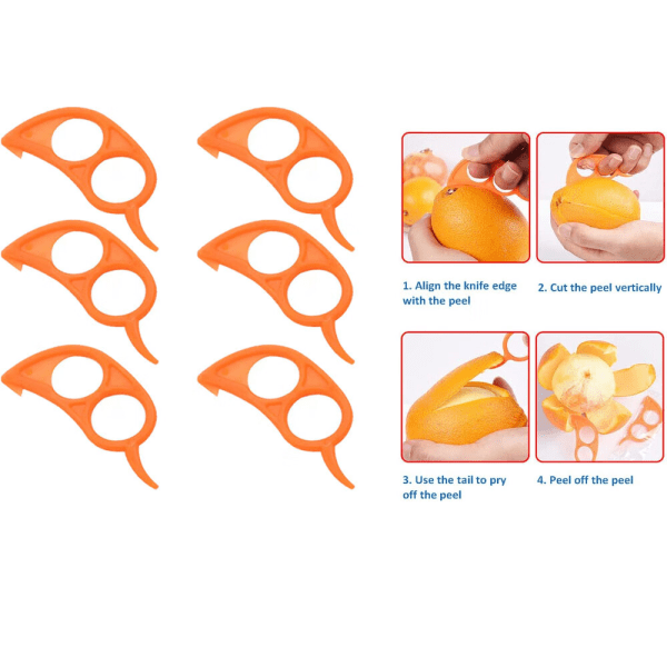6 delar apelsin- och citrusskalare - fruktskalare i plast - Lätt
