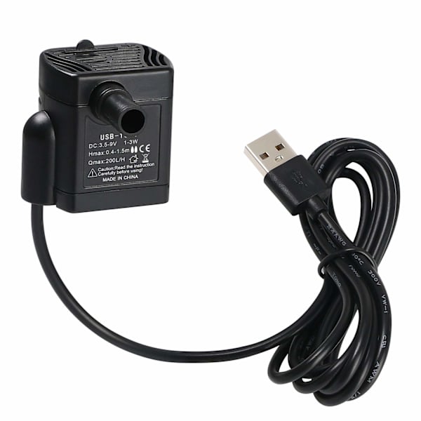Mini nedsenkbar vannpumpe, 200L/H 3W USB vannpumpe luftfukter