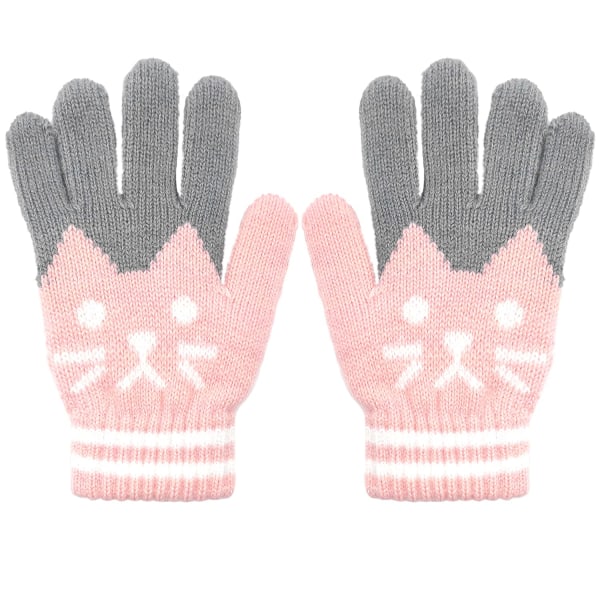 1 pair of pink children's winter gloves warm knit soft gloves