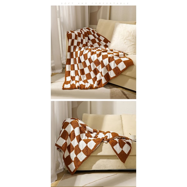 Farve Karamel - sofa tæppe, plaid plys tæppe, Damier (127 *