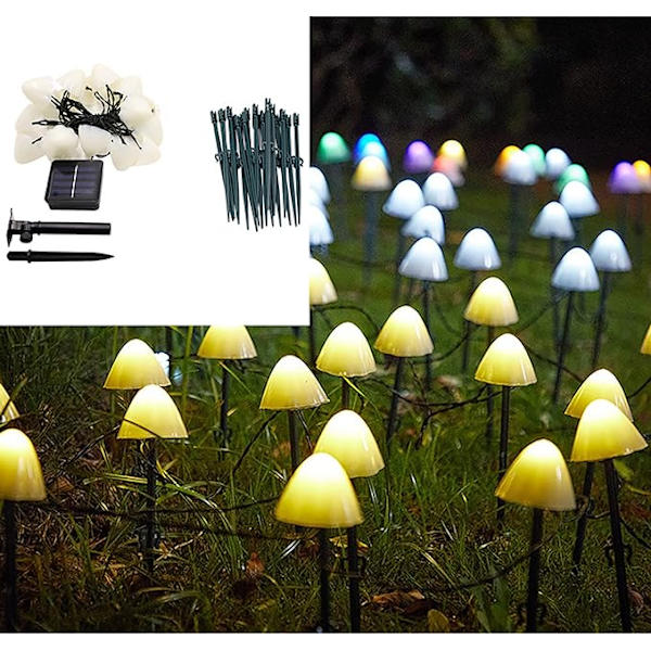 5m 20 Ljus Solcells-Svamplampa, Mini Solcells-Trädgårdslampa, 8