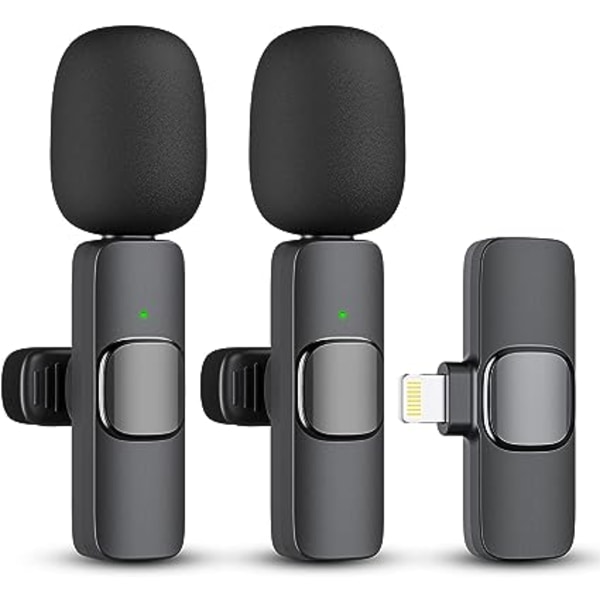 2-pack trådlös Lavalier-mikrofon för iPhone iPad, Plug-Play