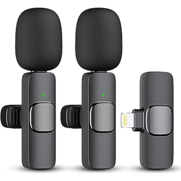 2-pack Trådlös Lavaliermikrofon för iPhone iPad, Plug-Play