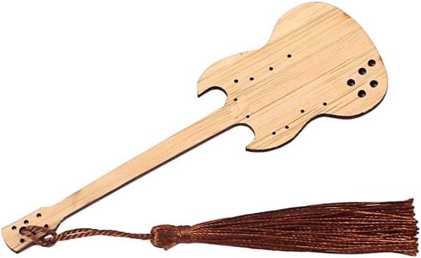 1 bokmärke gitarrformad bambu bokmärke retro personligt