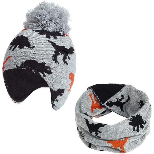 2 i 1 Barn Lue og Skjerf Vinter Varm Tykk Fleece Fôr Strikket Lue Hals Varmer, Termisk Lue Elastisk Hals Varmer for Baby, Jente, Gutt