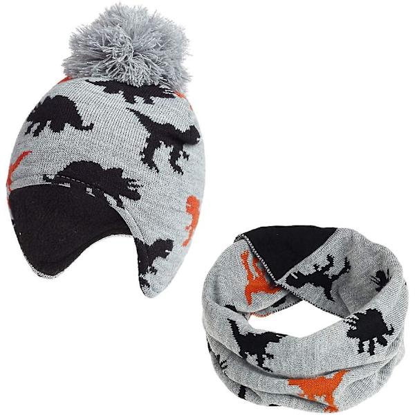 2 i 1 Barnmössa och Halsduk Vinter Varma Tjocka Fleece Foder Stickad Mössa Halsvärmare, Termisk Mössa Elastisk Halsvärmare för Baby, Flicka, Pojke