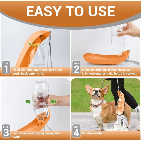 Hundevannflaske, 550 ml - OransjeBærbar vanndispenser for