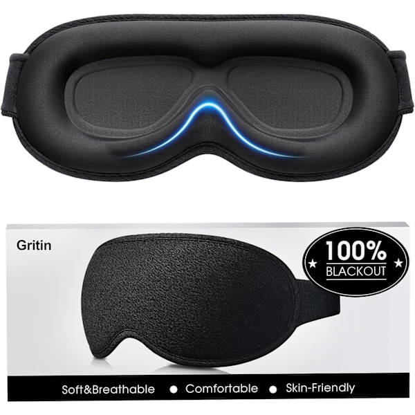 100% Mörkläggningsögonmask för Kvinnor & Män - Noll Tryck Sömnögonmask - Ergonomisk Design 3D Utskärning för Ögonrörelse