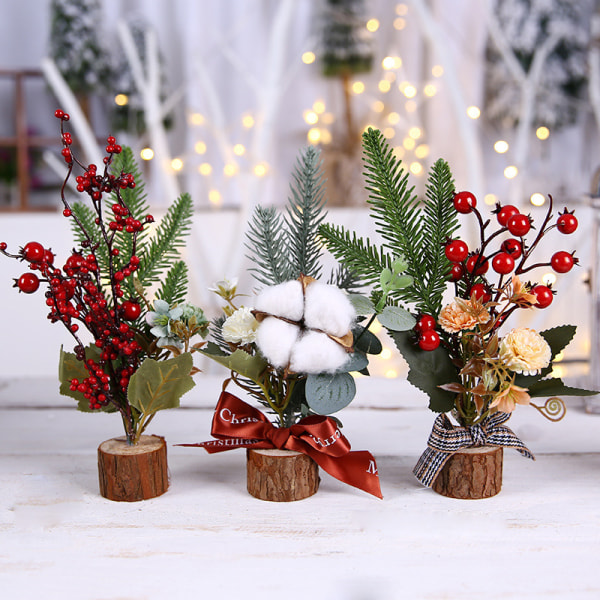 3 sett 26 cm mini kunstige juletrær med hjem, bord,