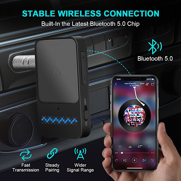 Bluetooth 5.0-mottaker, 3,5 mm bil-Bluetooth-adapter, Bluetooth