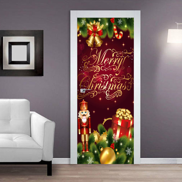 77 x 200 cm Door Sticker（C）3D Door Poster Sticker Santa Claus