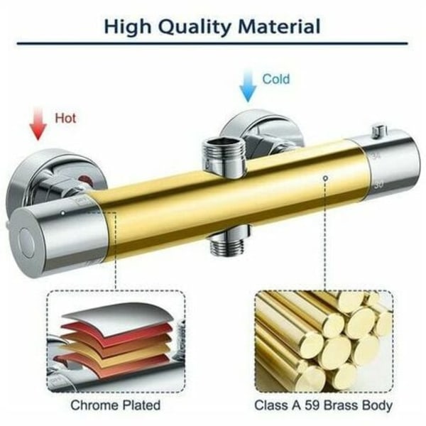 Termostatisk dusjsøyle, messing dusjbatteri høy G3/4 (26,4 mm) + lav G1/2 (21 mm) + senteravstand (150 mm)