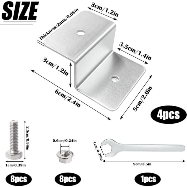 SHINING HOUSE Solcellepanel Monteringsbrakett 4PCS Aluminium Z Brakett