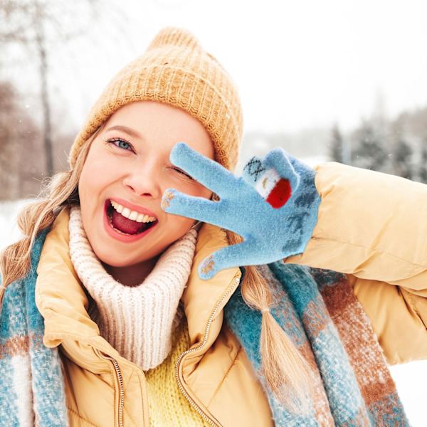 1 par blå vinter-jule-touchscreen-handsker