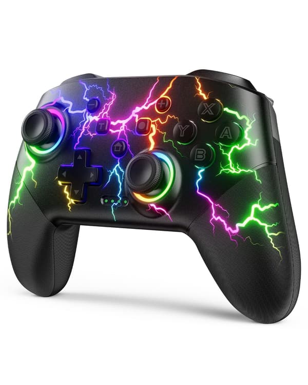 Switch-handkontroller kompatibla med Switch/Lite/OLED/Windows, 1000 mAh programmerbar RGB Flash LED, trådlös Pro-handkontroll med enknapps-parning Vibrati