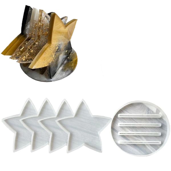 5-pack Pentagram Coasters Hållare Set Silikonform DIY Epoxi Dropp