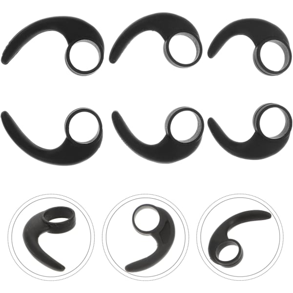 6 stk. silikone ørehooks til in-ear hovedtelefoner kaliber 10mm