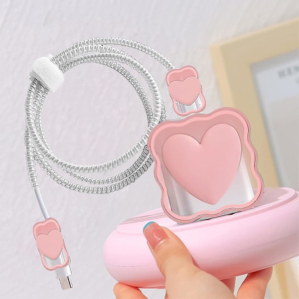 Kabelbeskytter for iPhone-lader med søtt 3D-hjertedesign, datalinjekabelbeskytter laderbeskytter