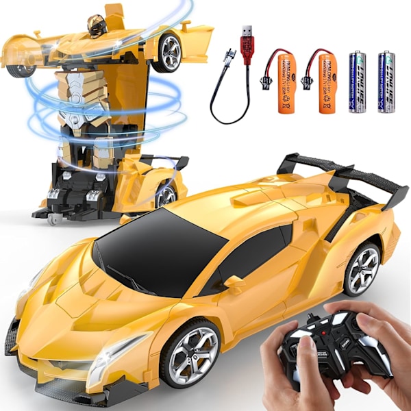 Radiostyrd Bil Leksak, 2.4Ghz Transformer Robot RC Bilar med Blinkande Ljus, 1:18 Skala En-Knapp Deformation Leksak G