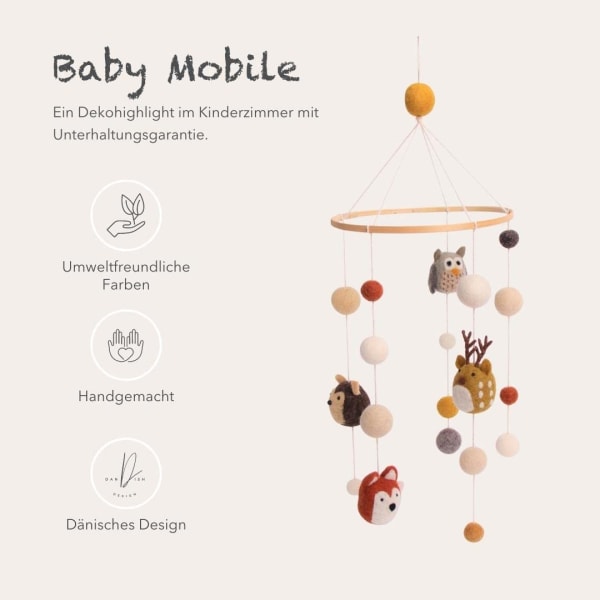 Handgjord filt baby mobil barnkammare dekor flicka pojke hängande förändras
