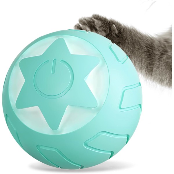 Interaktiv kattleksak boll, automatisk 360° självrotation rullande boll med USB uppladdningsbar husdjursträningsjaktleksak boll för kattunge & hund lek -Grön (Star Green)