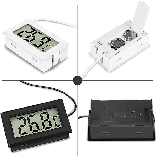 Mini Digital Lcd Termometer Temperatur Med Temperatur Probe Sensor Tester(2x Sort 2x Hvid)