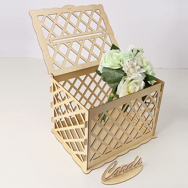 Elegant DIY Trälåda för Kort med Återanvändbar Ihålig Design, Kort