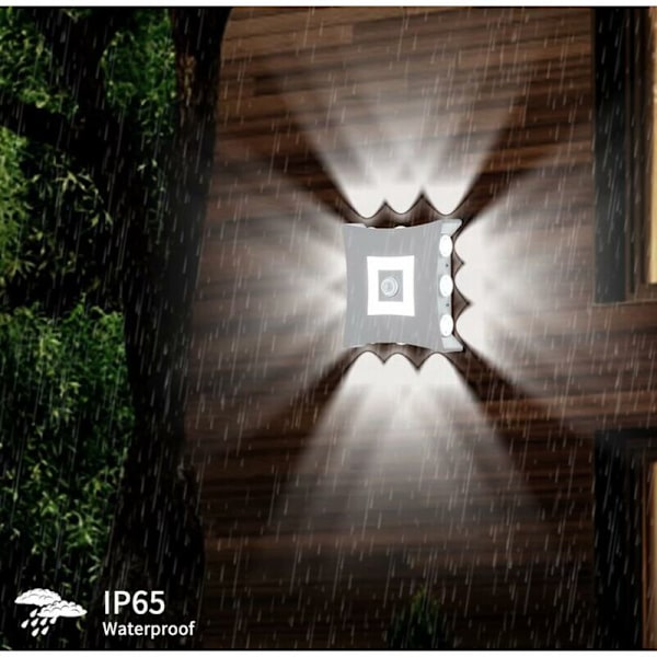 Modern 18W LED utomhusvägglampa med PIR rörelsesensor, IP65 vattentät vägglampa, 6000K kall vit aluminium vägglampa för trädgård
