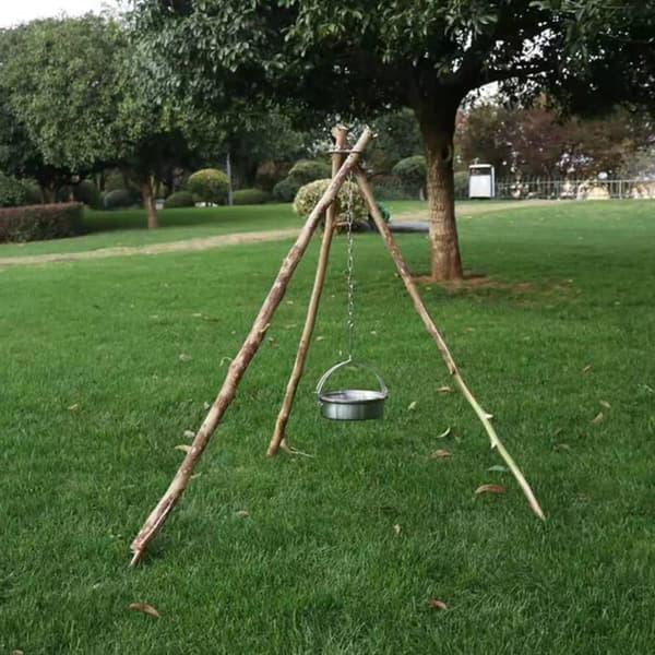 Camping Tripod Board Gjør om Grener til Bål Tripod Rustfritt Stål (Sølv)