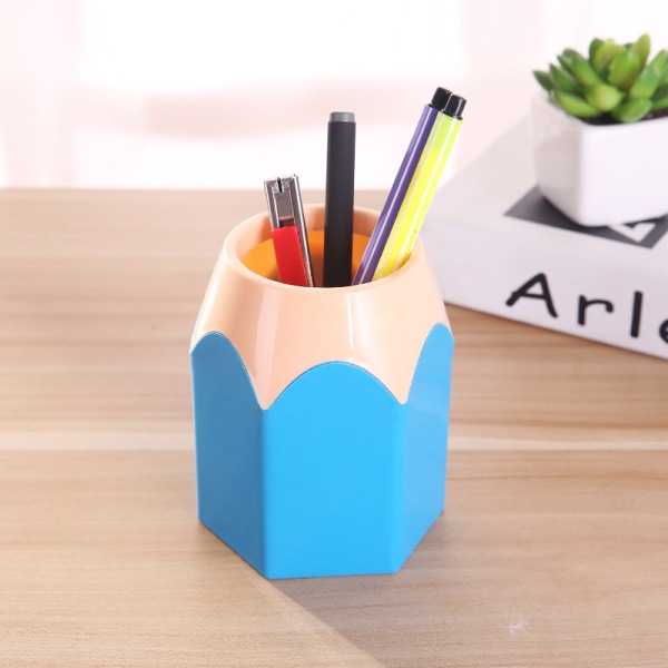 Cute Pencil Head Pen Holder (Blue), Stationery Desktop Storage