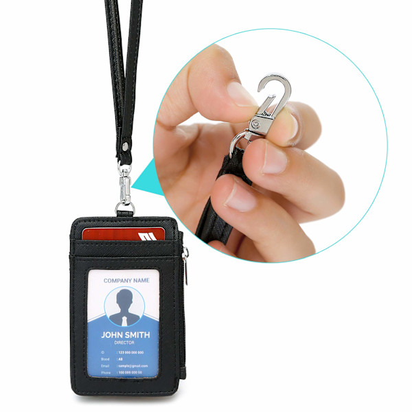 1 svart konstläder halsband med dragsko ID-korthållare