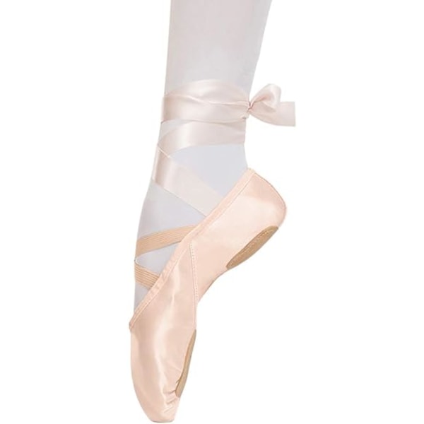 Satin Dansesko Halvpointe Ballet Slipper med Pink Bånd