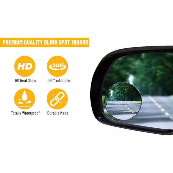 2-pakks Blind Spot-speil, Runde Rammeløse Speil med 360° Rotasjon