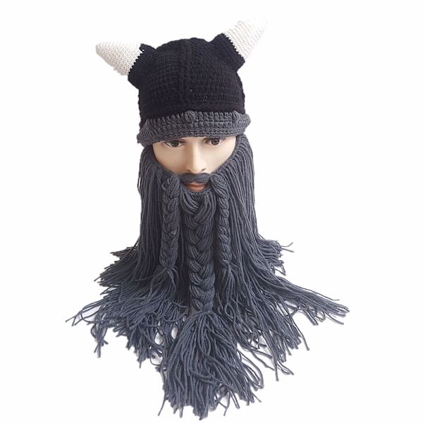 Kreativ Barbarisk Strikket Skæghat Sjov Strikket Hat Paryk Beanie Hat