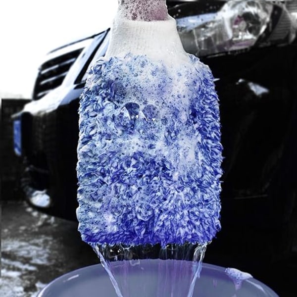 To blå mikrofiber bilvaskehansker rengjøringshansker utstyr