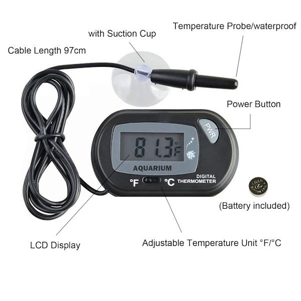 Digital Akvarium Termometer - LCD viser akvarium termometer