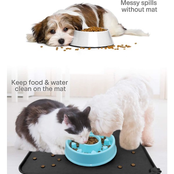 Koiran ja kissan ruokakupin alusta, liukumaton matto lemmikkikulhojen alle, vedenpitävä silikoninen ruokinta-alusta, 47x30cm musta