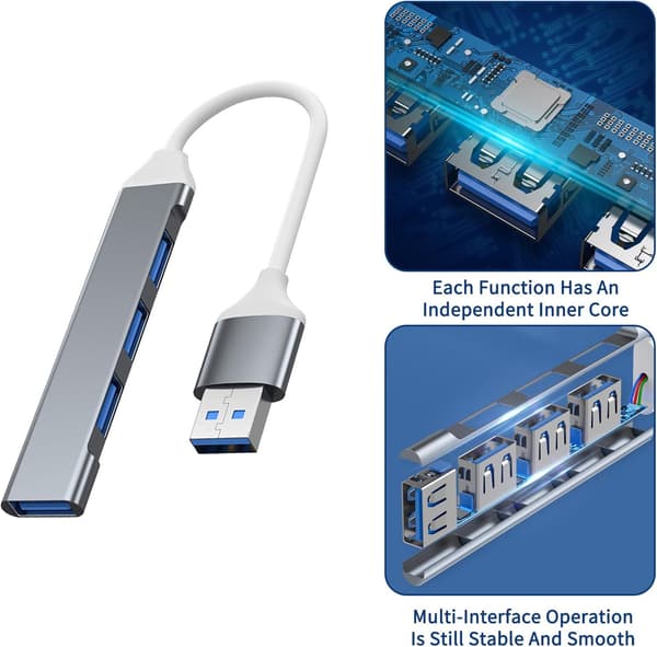 Multi USB Port Splitter, 4 Port USB Hub 3.0, 1-pakning