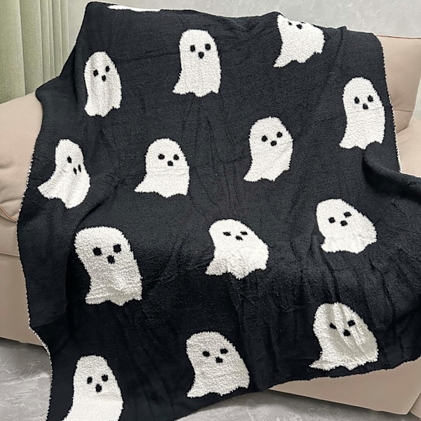 Halloween Spøgelses Tæppe Sort Halloween Tæppe Letvægts Blødt Plysset Fuzzy Vendbart Tæpper til Seng Sofa